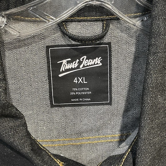 Denim Trucker Jacket Mens 4XL Blac Biker Grunge Trust Jeans Big & Tall Coat - Picture 8 of 8